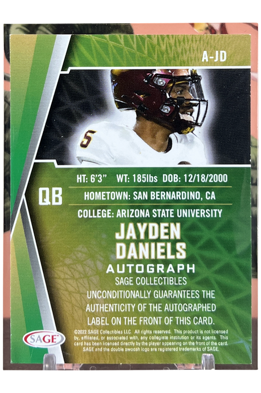 Jayden Daniels 2022 Sage Hit Auto Rookie| Red Autographs | SP #A-JD