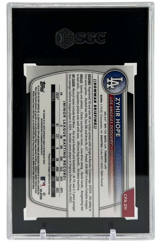 Zyhir Hope 2025 Bowman Chrome Auto | SGC 10/9.5 | 1st Chrome Pros. Rookie | POP 6