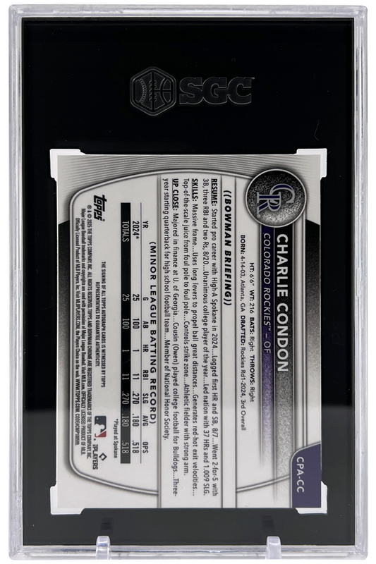 Charlie Condon 2025 Bowman Chrome Auto | SGC 10/10 | HTA Choice | 005/150 | POP 1