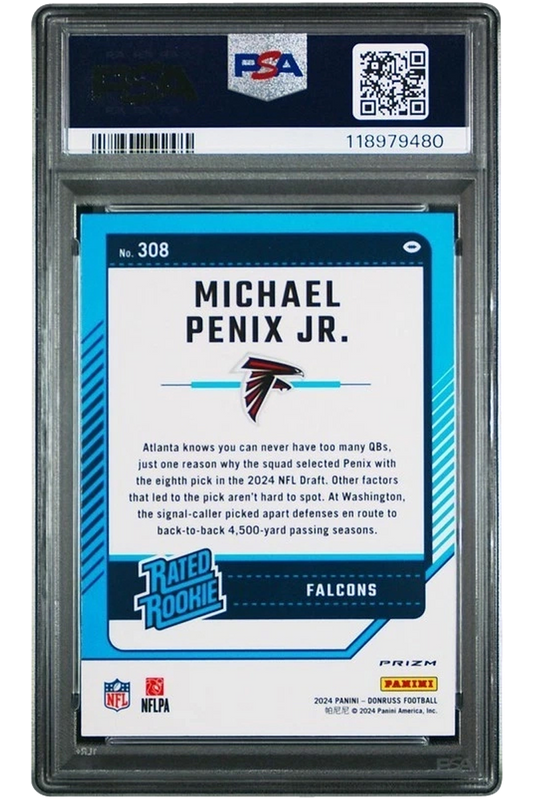 Michael Penix Jr. 2024 Panini Donruss Optic | PSA 10 | Blue Scope Rookie | POP 196