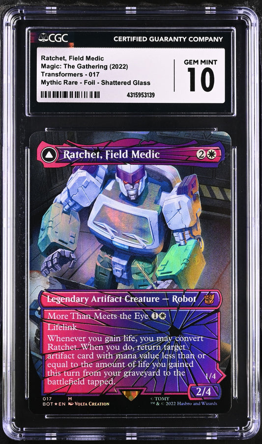 Ratchet, Field Medic | Universes Beyond: Transformers | Mythic Rare | Foil | Shattered Glass | CGC | Gem Mint 10