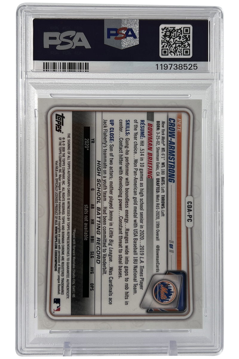 Pete Crow-Armstrong | 2020 Bowman Chrome Auto Purple Refractor | PSA 9 | 228/250