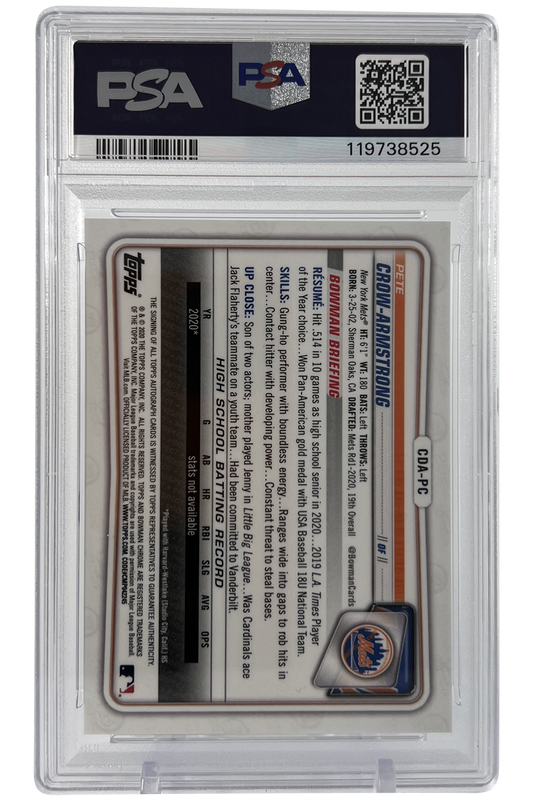 Pete Crow-Armstrong | 2020 Bowman Chrome Auto Purple Refractor | PSA 9 | 228/250