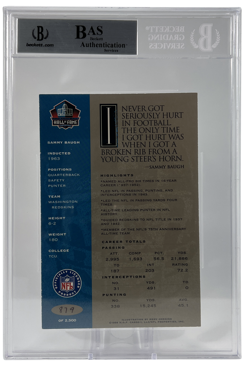 Sammy Baugh 1998 Hall of Fame Autograph | BGS Slabbed Postcard | HOF| 879/2500