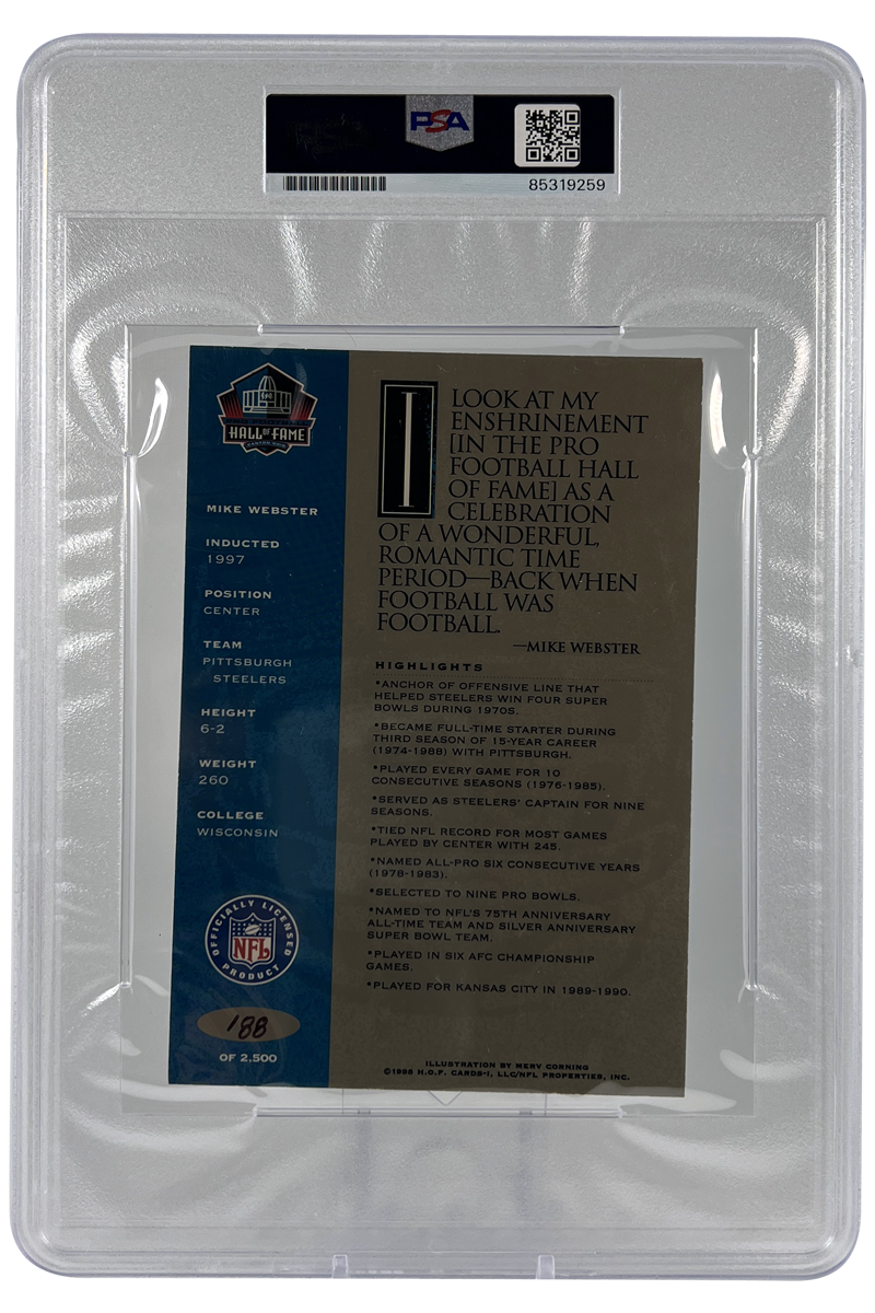 Mike Webster 1998  Hall of Fame Autograph | PSA Slabbed Postcard | HOF | 188/2500