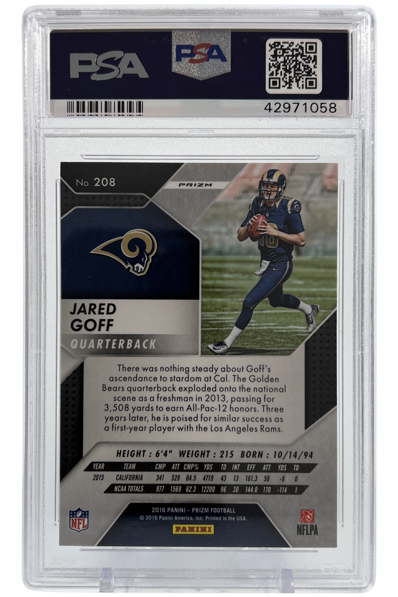 Jared Goff 2016 Panini Prizm | PSA 9 | Flash Prizm Rookie | #208 | POP 34