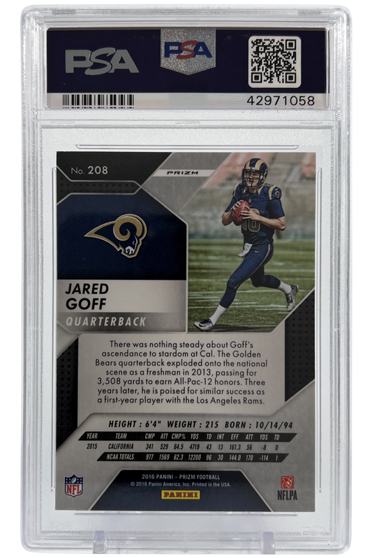 Jared Goff 2016 Panini Prizm | PSA 9 | Flash Prizm Rookie | #208 | POP 34