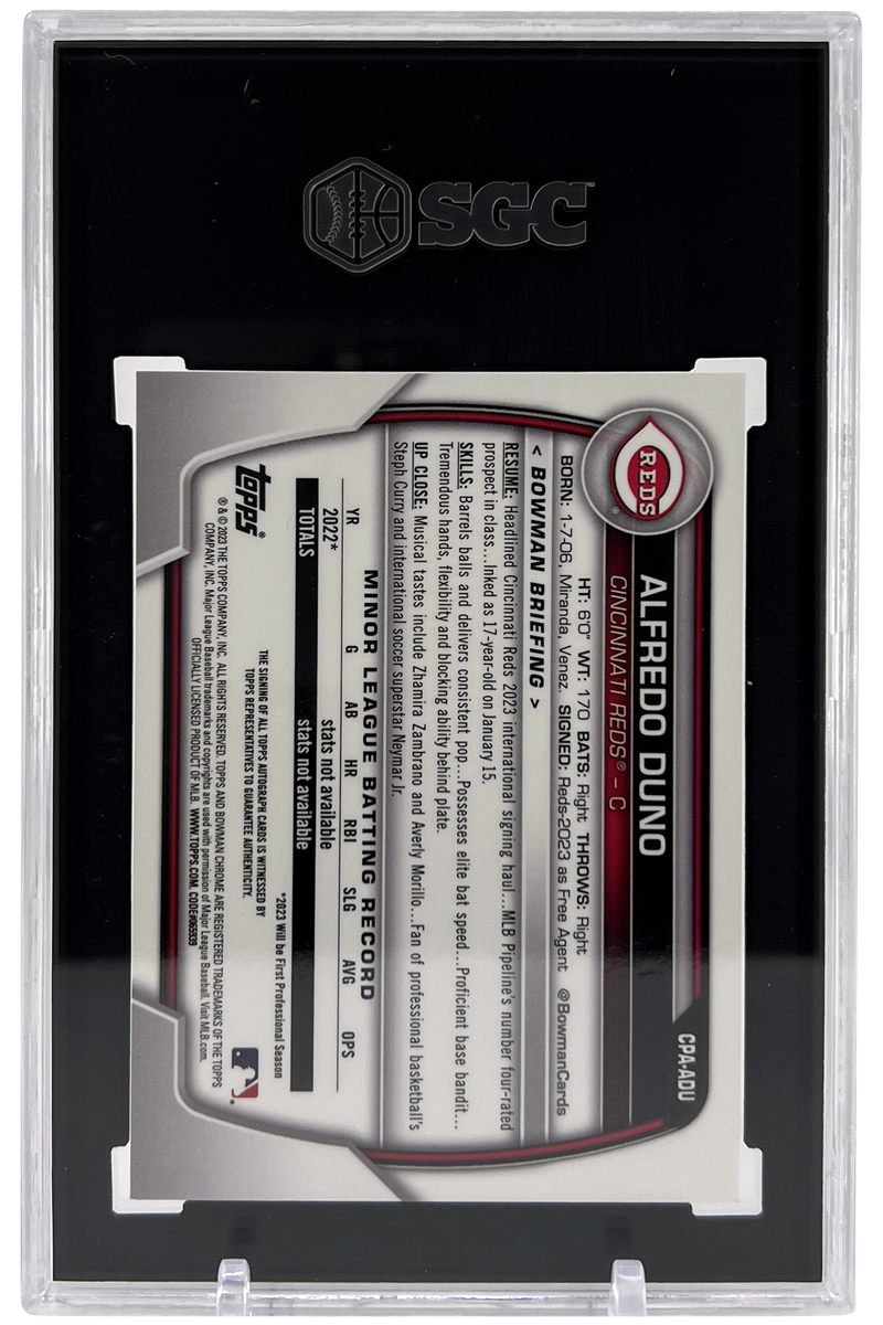 Alfredo Duno 2023 Bowman Chrome Draft Auto | SGC 10/9.5 | 1st Chrome Pros. RC | POP 9