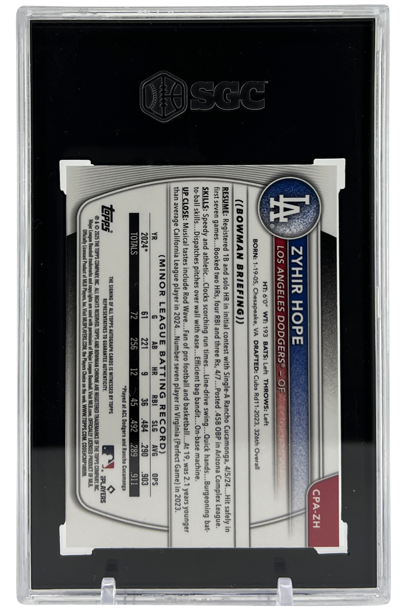Zyhir Hope 2025 Bowman Chrome Auto | SGC 10/9.5 | 1st Chrome Pros. Rookie | POP 6
