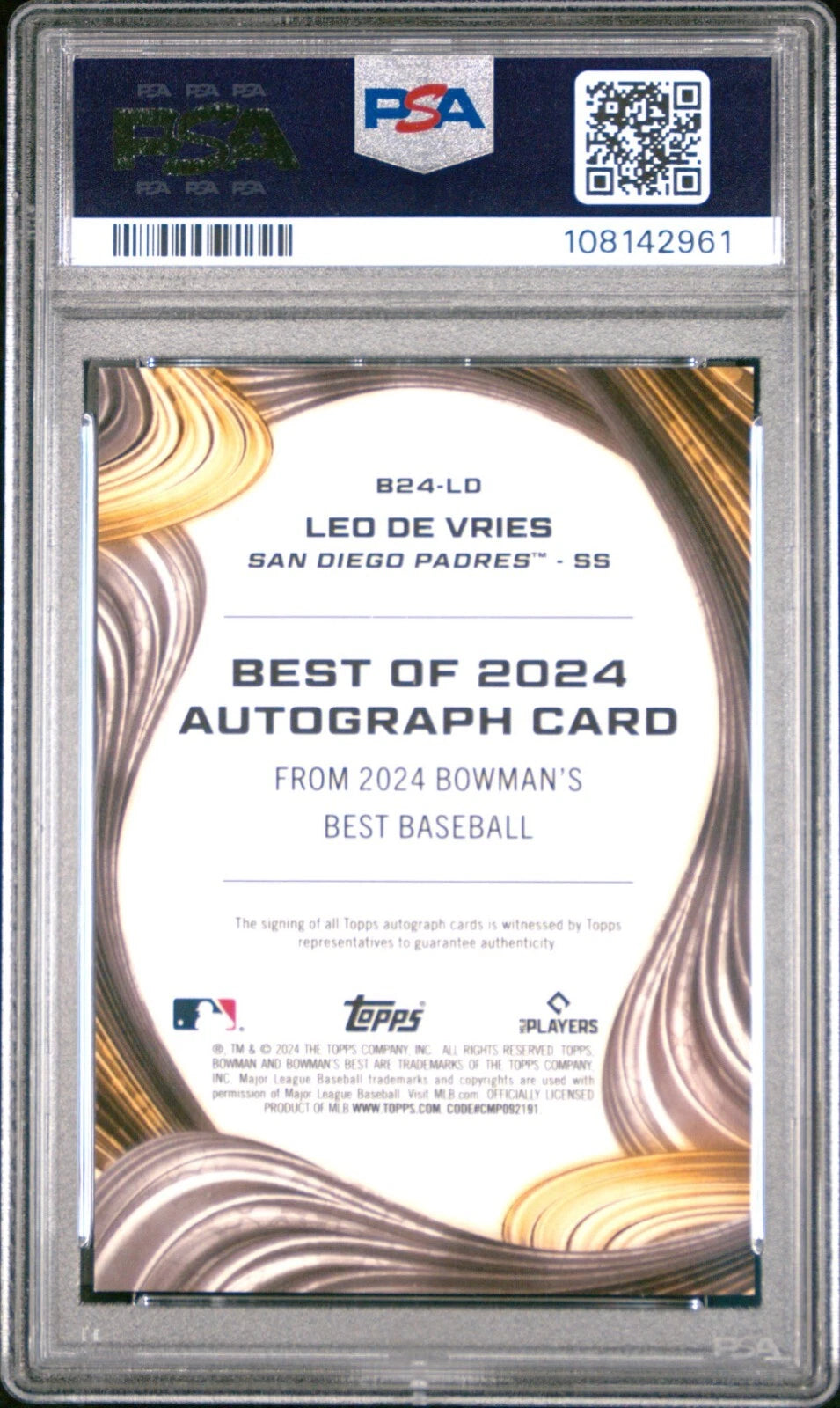 Leo De Vries 2024 Bowman's Best | PSA 10 | Auto Best of 2024 | POP 49
