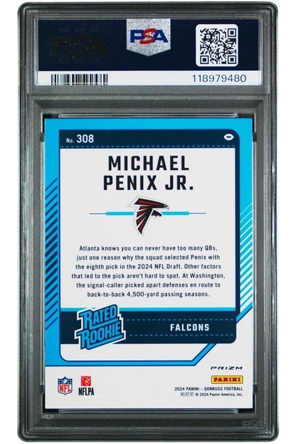 Michael Penix Jr. 2024 Panini Donruss Optic | PSA 10 | Blue Scope Rookie | POP 196