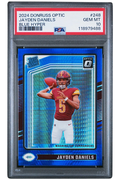 Jayden Daniels 2024 Donruss Optic | PSA 10 | Blue Hyper Rookie | #248 | POP 292