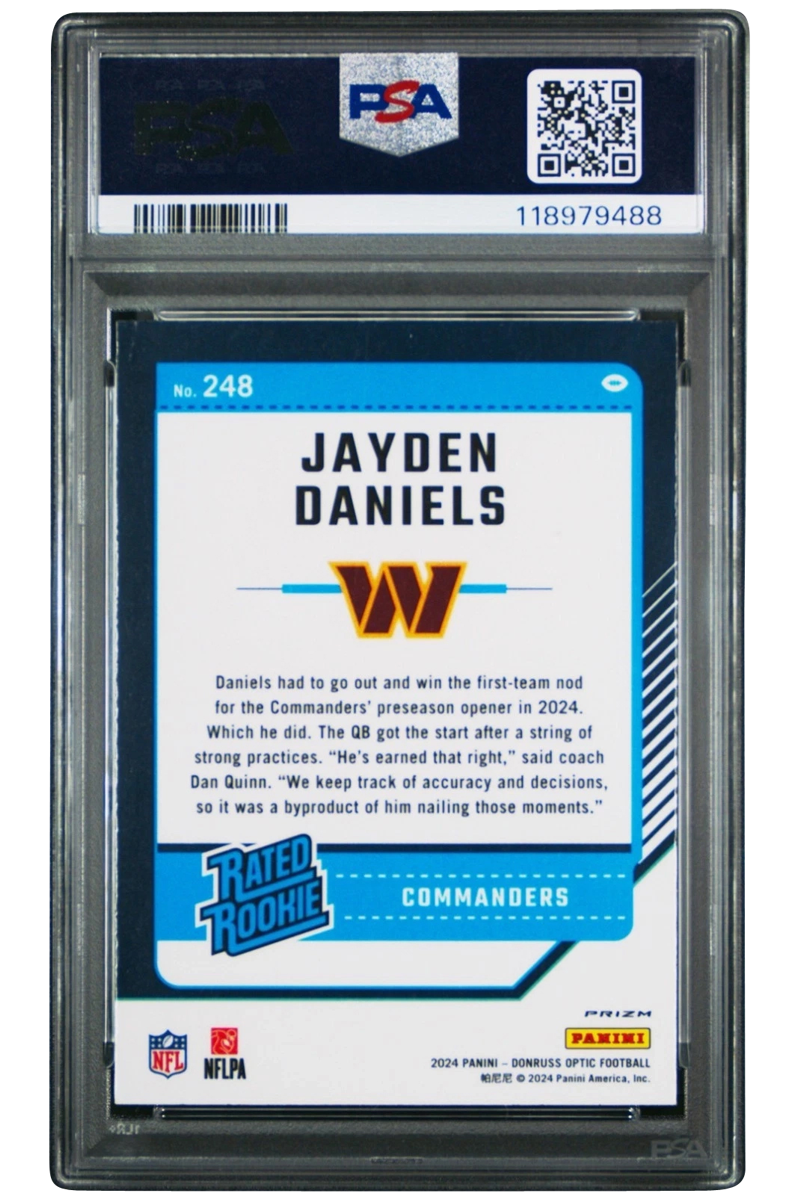 Jayden Daniels 2024 Donruss Optic | PSA 10 | Blue Hyper Rookie | #248 | POP 292