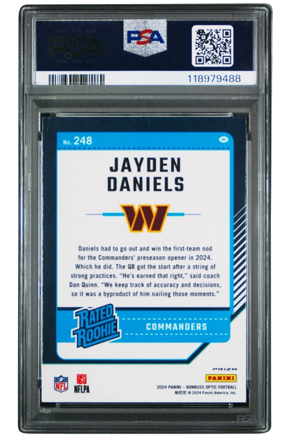 Jayden Daniels 2024 Donruss Optic | PSA 10 | Blue Hyper Rookie | #248 | POP 292