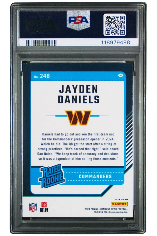 Jayden Daniels 2024 Donruss Optic | PSA 10 | Blue Hyper Rookie | #248 | POP 292