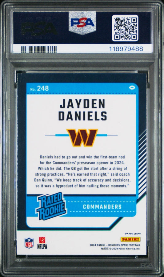 Jayden Daniels Share 2024 Donruss Optic | PSA 10 | Blue Hyper Rookie | #248 | POP 292