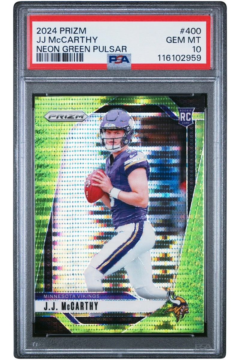 J.J. McCarthy 2024 Prizm | PSA 10 | Neon Green Pulsar Rookie | #400