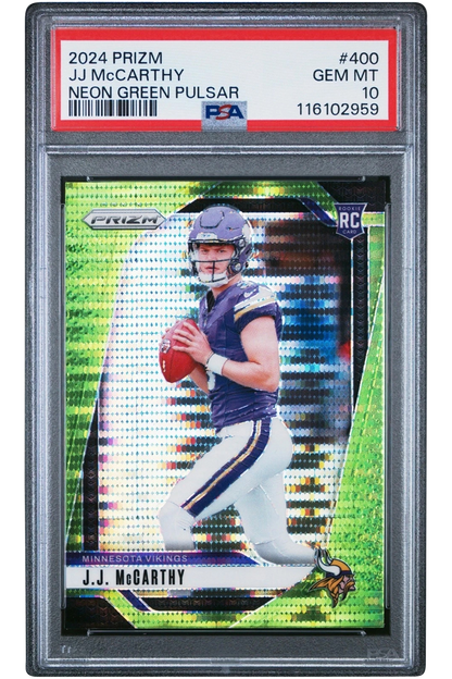 J.J. McCarthy 2024 Prizm | PSA 10 | Neon Green Pulsar Rookie | #400
