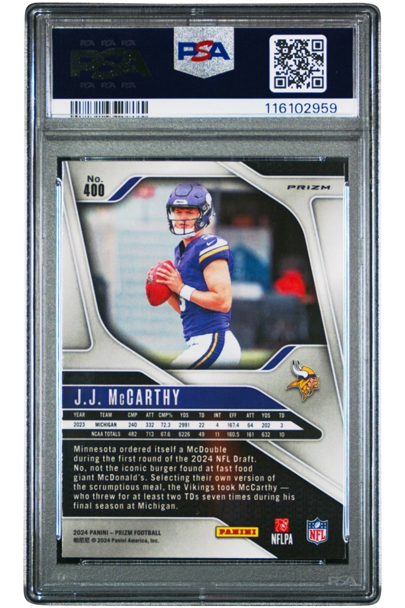 J.J. McCarthy 2024 Prizm | PSA 10 | Neon Green Pulsar Rookie | #400