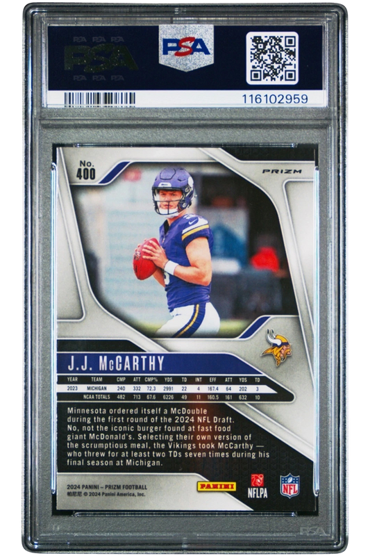 J.J. McCarthy 2024 Prizm | PSA 10 | Neon Green Pulsar Rookie | #400